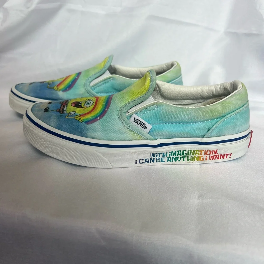 Vans Kids' Sponge Bob Square Pants    Slip-On Sneakers Size 3 Blue and Yellow - Picture 4 of 15